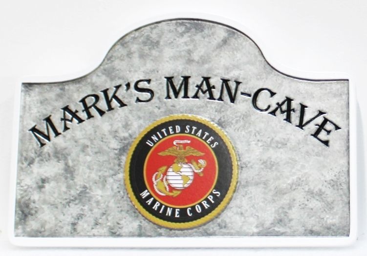 YP-4042 - Engraved 2.5-D HDU Plaque for Mark's Man-Cave, with Marine Corps Emblem