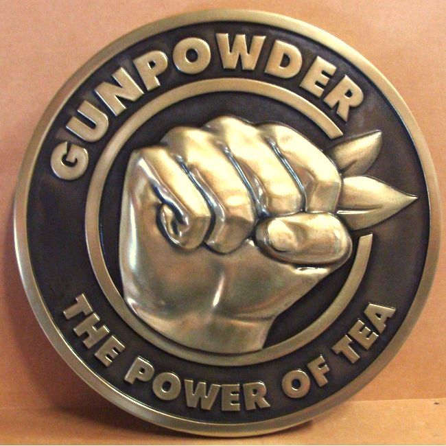 MB2275- Gunpowder The Power Of Tea Logo, 3-D with Patina