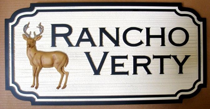 AG120 - Cabin Name Sign with 3-D Carved Deer 