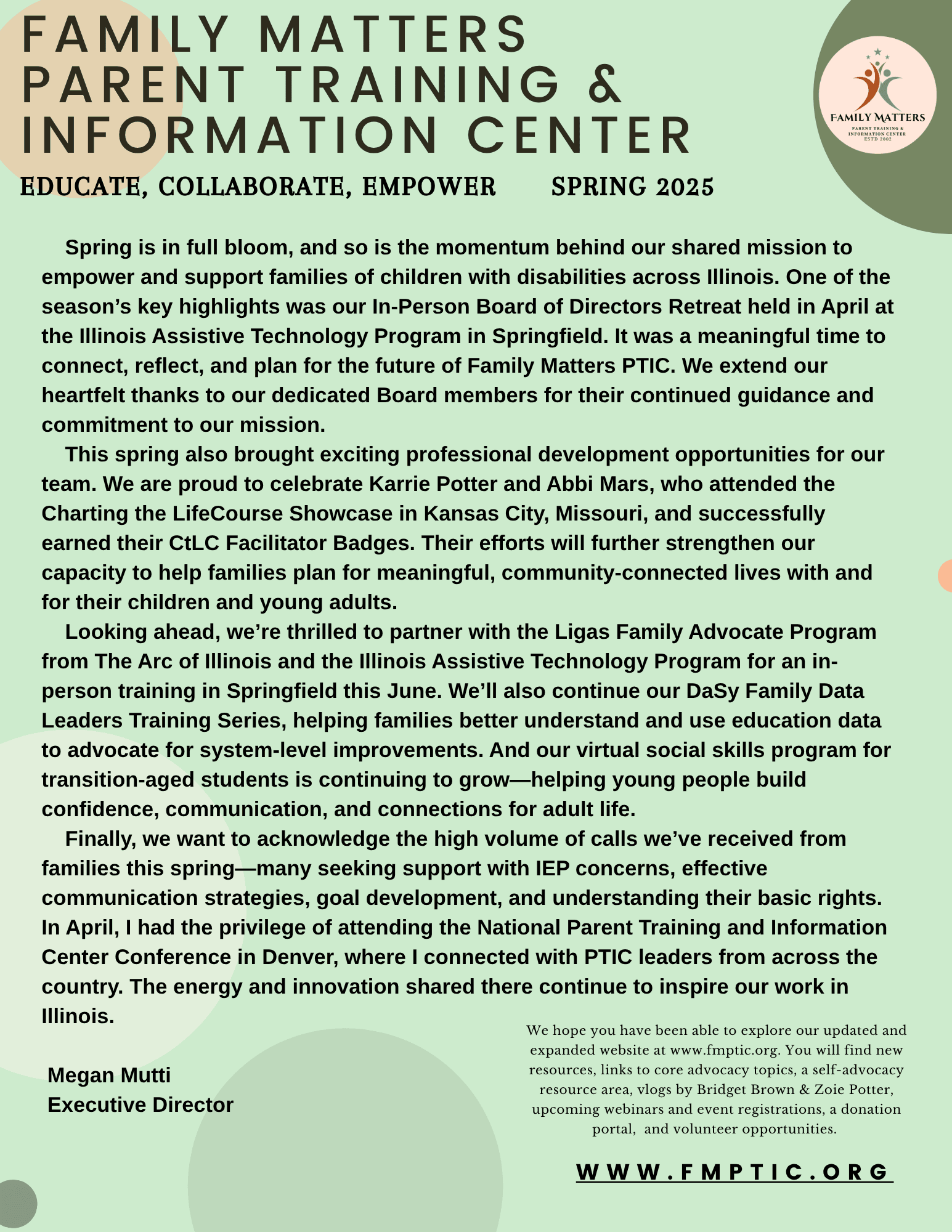 Picture of our Family Matters Newsletter for Spring 2025