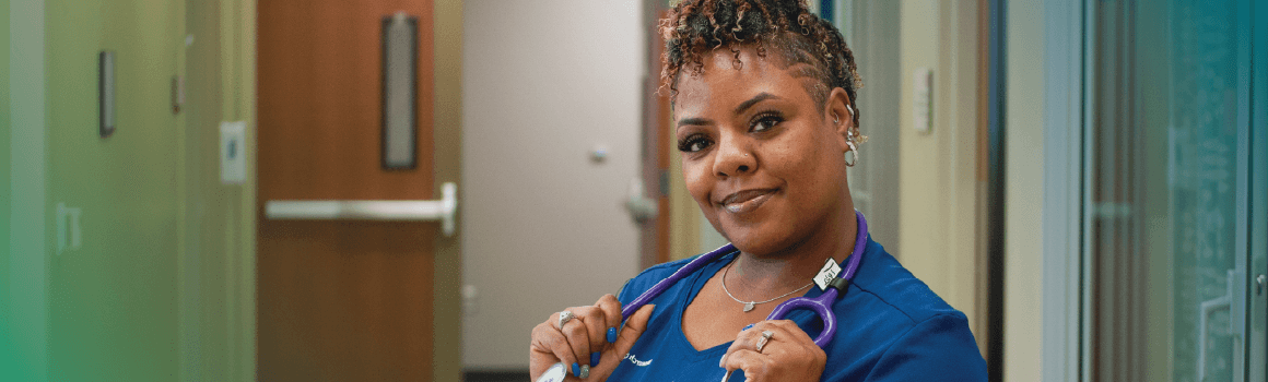 nursing student holding stethoscope