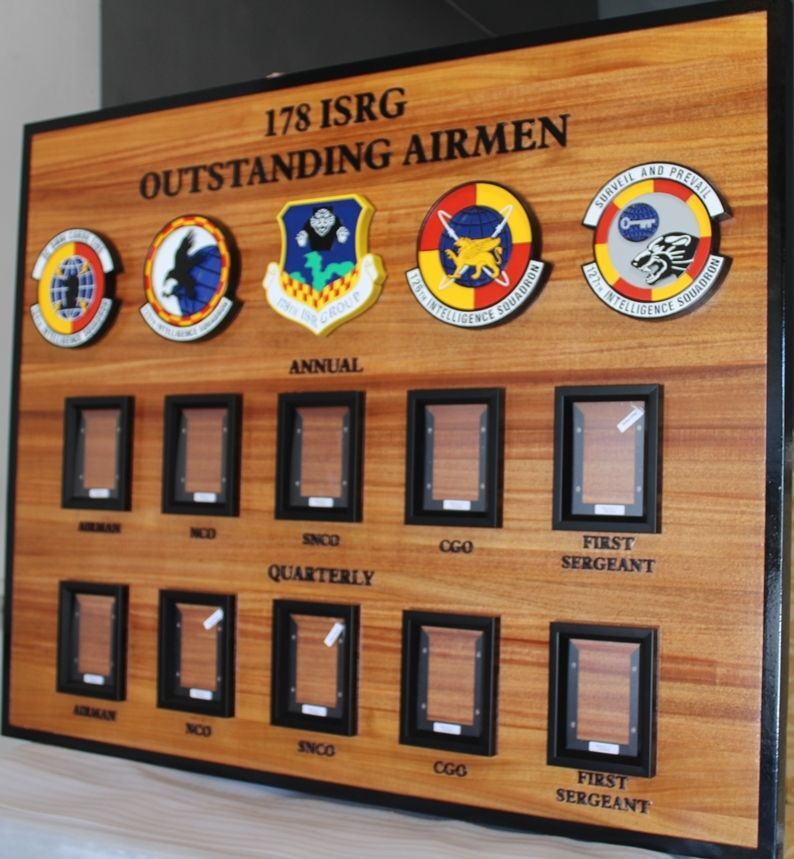 LP-9003 -  Carved Redwood Photo Award Board for the Outstanding Airmen of the 128th  ISRG, Side View