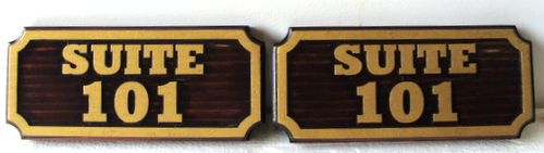 T29216 - Two Wooden  Room Number Plaques for a Hotel, with Gold Painted Raised Text and Border