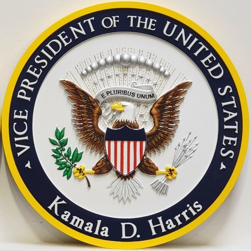 AP-1177 - Carved 3-D HDU Plaque of the Seal of the Vice President of the United States, Personalized for Kamala Harris