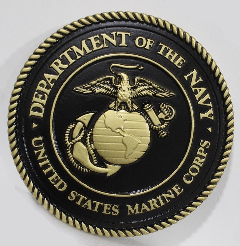 KP-1131 - Carved 3-D Bas-Relief of theEmblem of the US Marine Corps , Painted  Metallic Brass and Black   