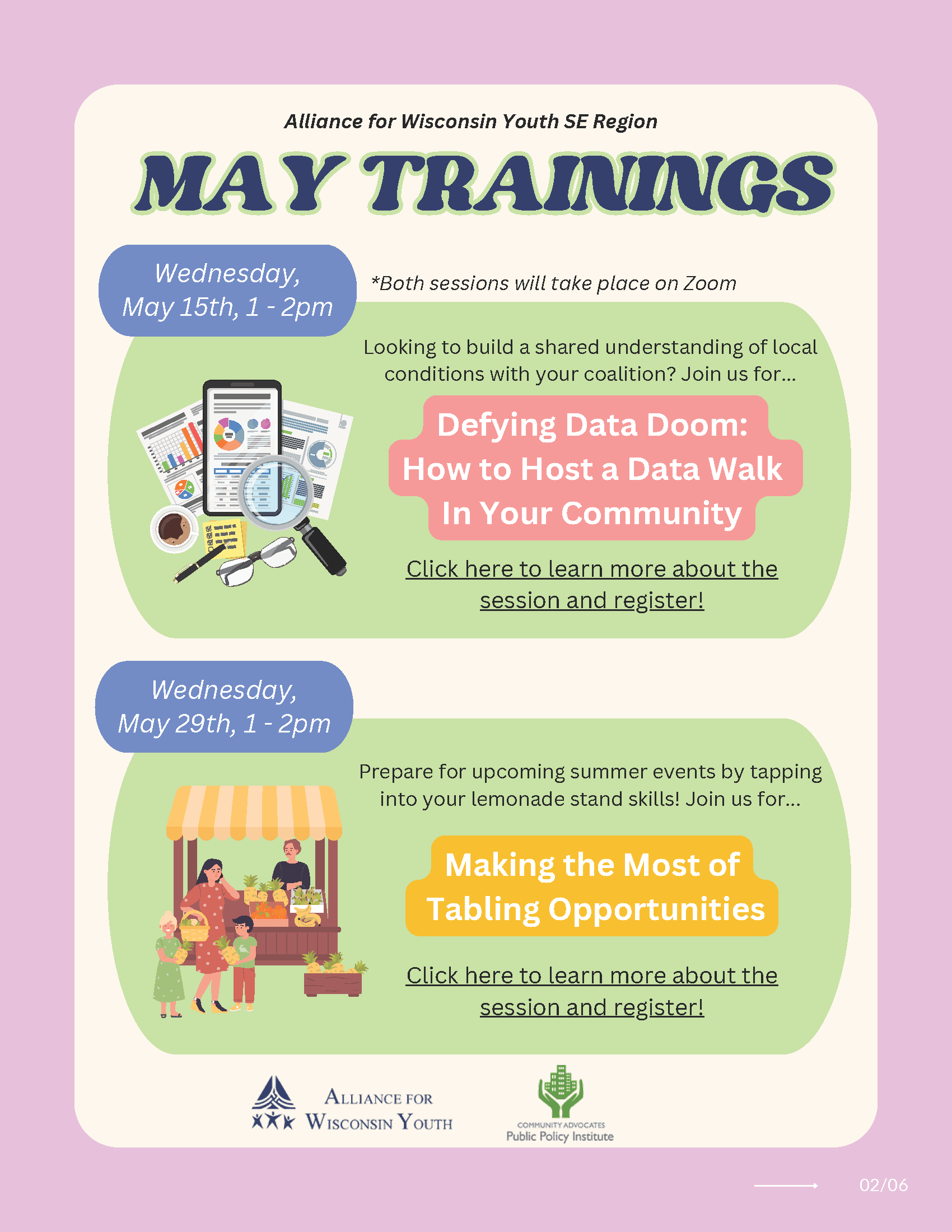 alliance for wisconsin youth may trainings flyer