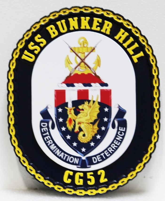 JP-1314 -  Carved 2.5-D HDU Plaque of the Crest of the Navy Ship USS Bunker Hill CG52, Guided Missile Cruiser