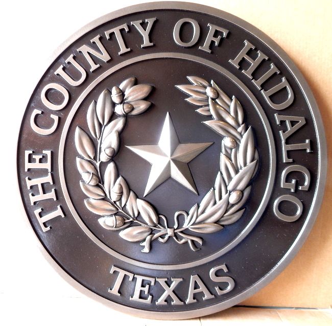 CP-1250  - Carved Plaque of the Seal of Hidalgo County,Texas, 3-D Relief,  Nickel-Silver Plated