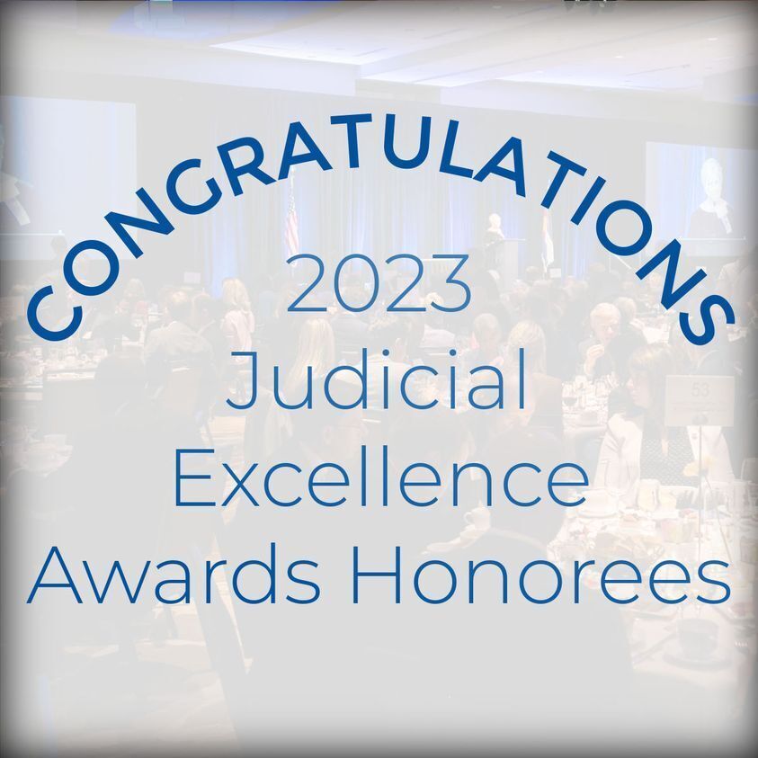 Stylized image conveying congratulations to CJI's 2023 judicial excellence award honorees