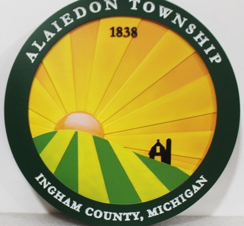 DP-1011 - Carved 2.5-D HDU Plaque of Seal of the Township of Alaiedon, Michigan