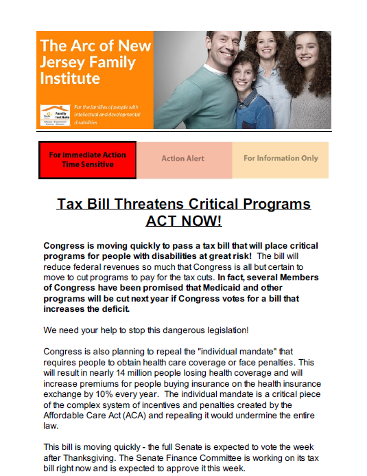 Tax Bill Threatens Critical Programs - Act Now 11.16.2017