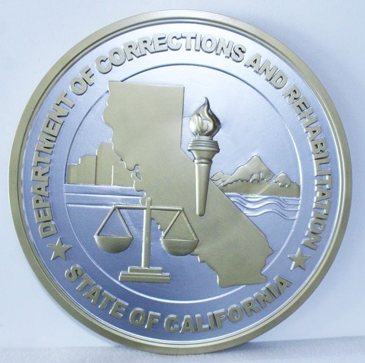 GP-1056 - Carved 3-D Bas-Relief HDU  Plaque of the Seal of the Department of Corrections and Rehabilitations  of the State of California 