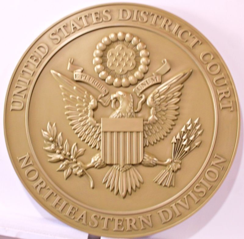 FP-1373 - Carved 3-D Bas-Relief Multi-Level Artist-Painted HDU Plaque for the United States District Court Northeastern Division