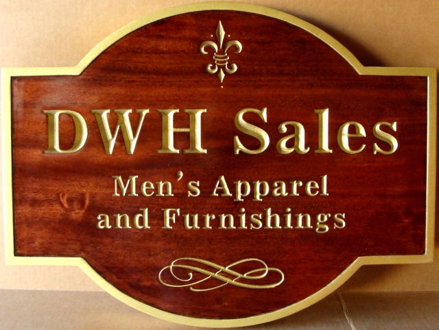 SA28010 -  Carved, Engraved Mahogany Wood Sign for DWH Men's Clothing Storem with 24K Gold-Leaf Gilding  