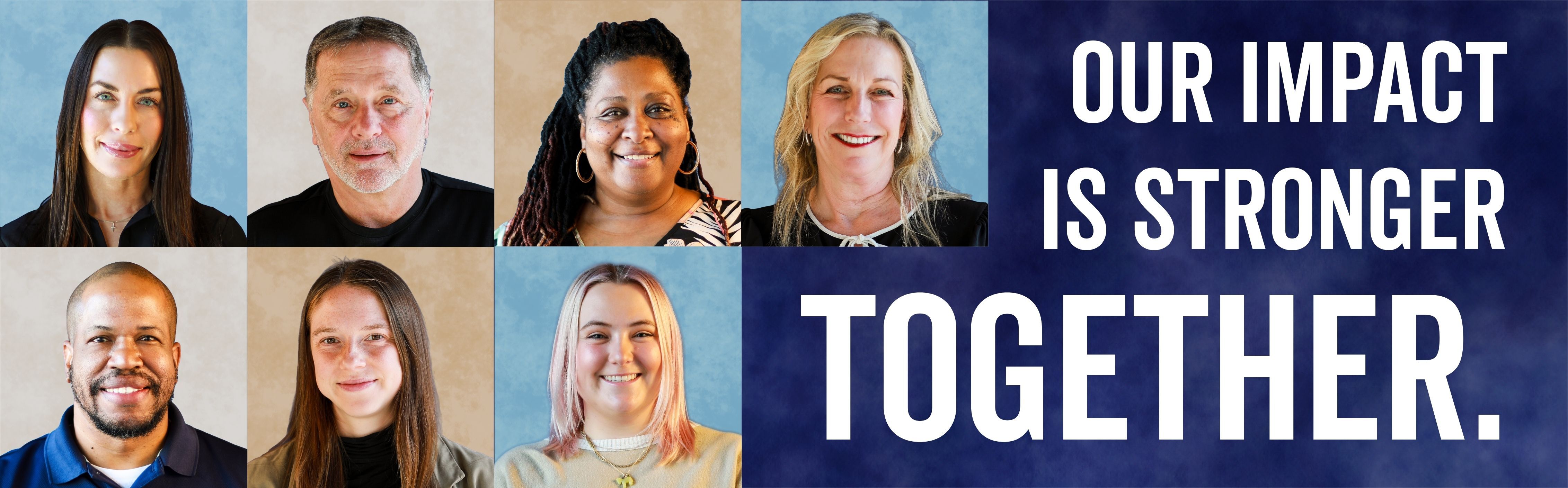 Group of photos of CASA Volunteers with text saying Our Impact is Stronger Together