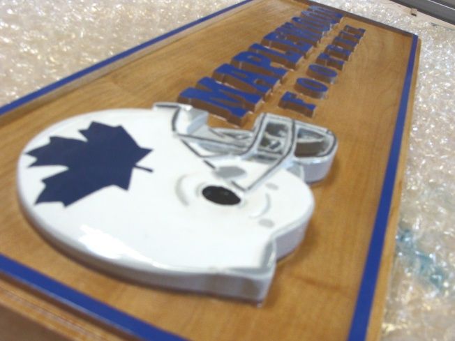 N23462 - Maple Plaque with 3-D Football Helmet and Raised Text for "Maplewood Football Team"