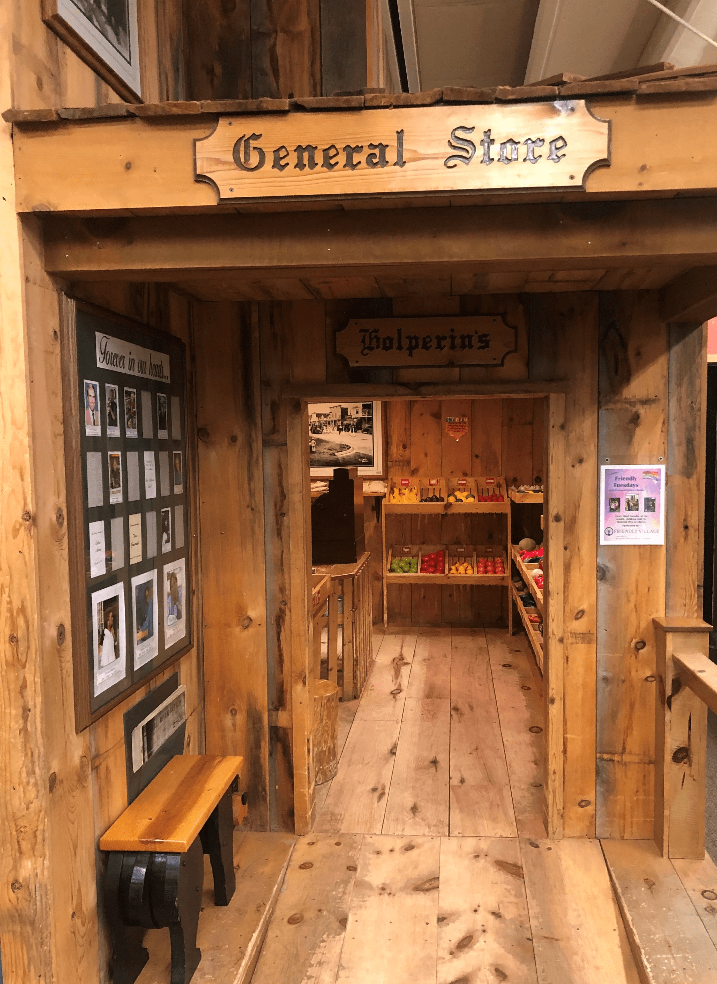 A picture of the old-timey grocery store in the Northwoods Children's Museum.