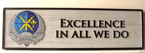 LP-9203 - Carved Motto Plaque "Excellence in All We Do"  for Air Force with Special Operations Weather Crest ,  Artist Painted 