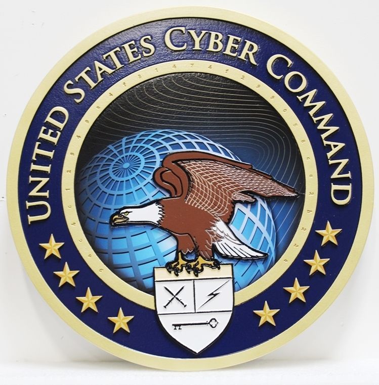 IP-1630 - Carved 2.5-D Raised Relief HDU Plaque of the Seal of the United States Cyber Command