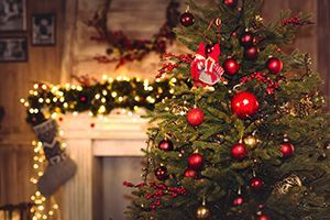 Christmas tree and decorations in a home