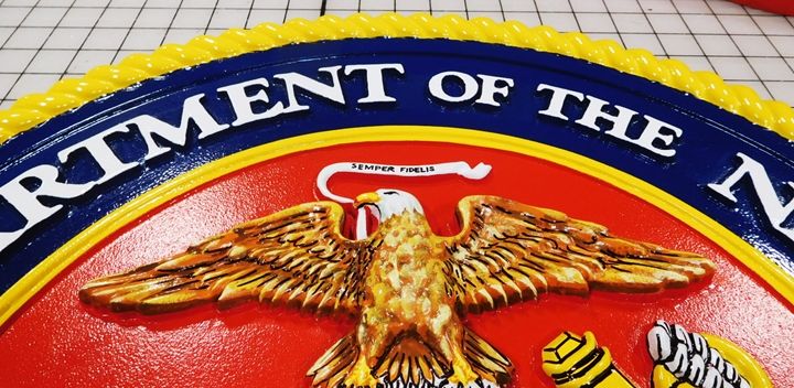 KP-1050 - Photo of Details of a Wall Plaque of the Marine Corps Seal; 3-D, Artist-Painted