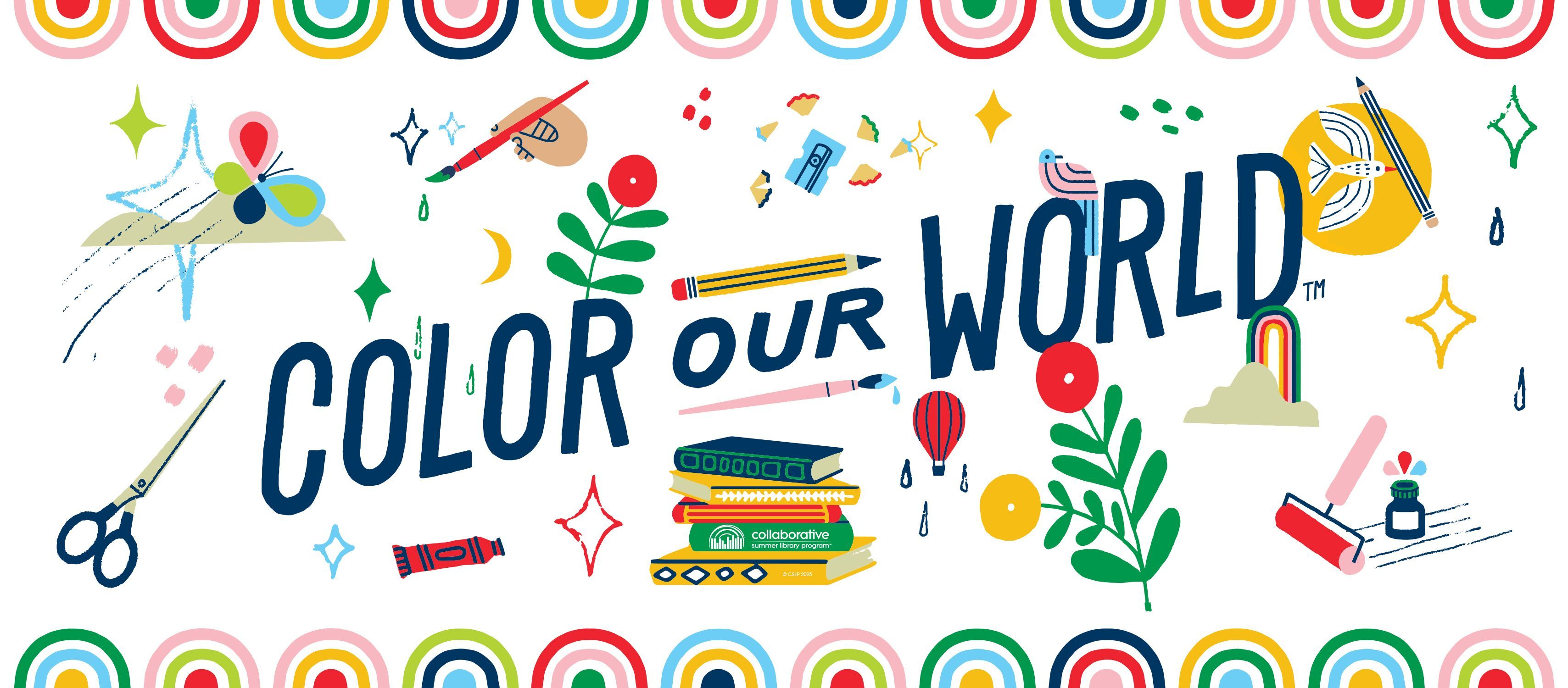 Summer Quest 2025 theme: Color Our World banner, featuring graphics of paint, flowers, and all things that beautify our world