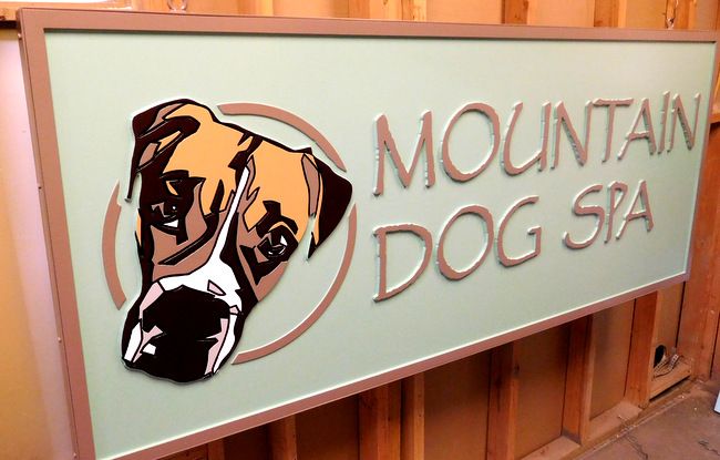 M22929 - Large Carved Cedar Business "Mountain Dog Spa"  Sign 