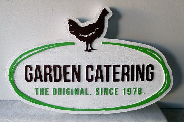 Q25641- High Density Urethane Sign with Handmade Look and Carved Chicken for Garden Catering Dear 