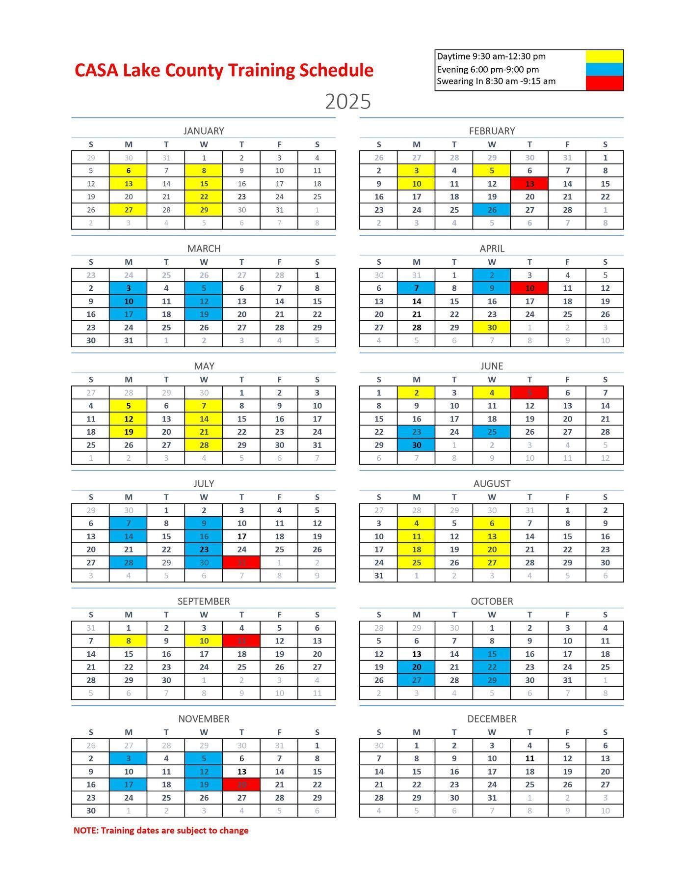2025 Training Dates
