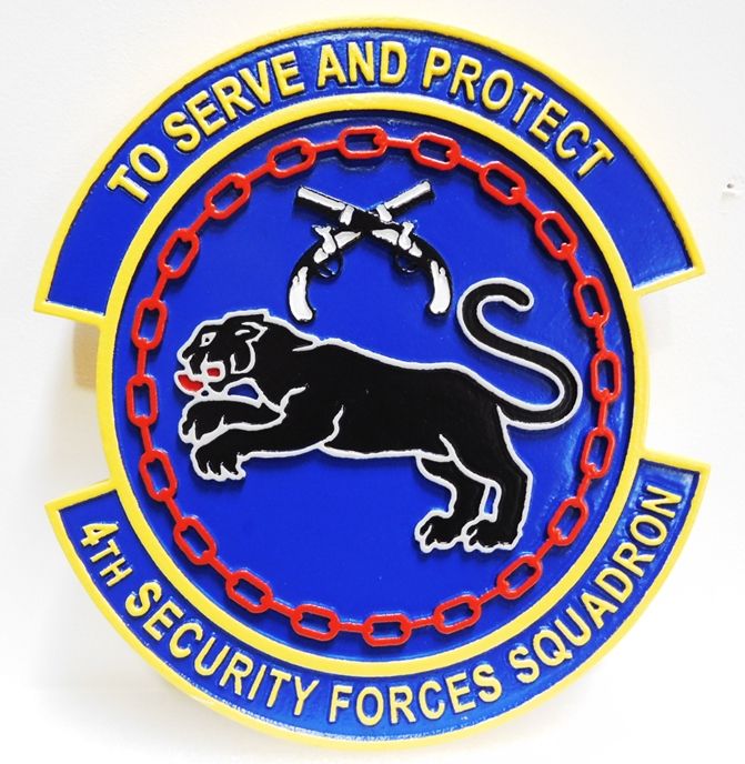 LP-7515 -Carved Plaque of the  Crest of the 4th Security Forces Squadron, Artist Painted
