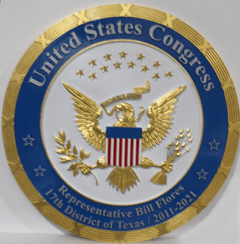 U30101 - Carved 3-D Wooden Wall Plaque for US Congress, with 24K Gold-Leaf Gilding
