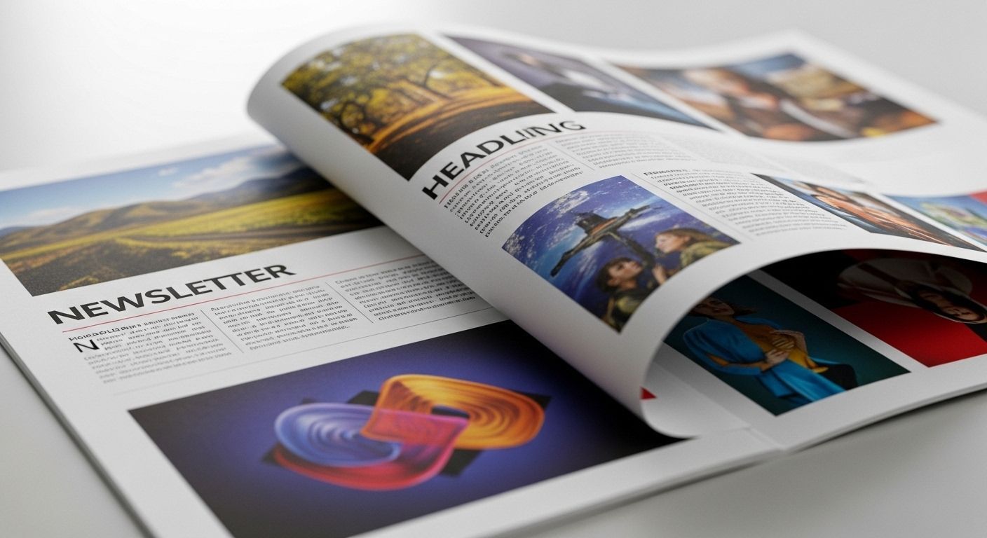 Open newsletter layout printed in Bellevue & Seattle with clean columns, professional typography, and premium finish.