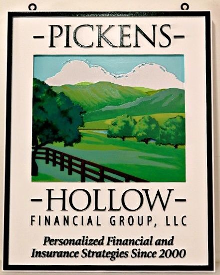 C12046 - Carved High-Density-Urethane (HDU) Sign for "Pickens Hollow Financial Group, LLC"