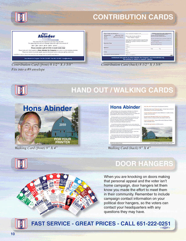Political Contribution Cars, Walking Cards, and Door Hangers