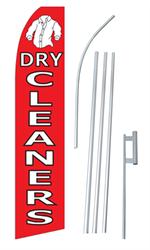 Dry Cleaner Red Swooper/Feather Flag + Pole + Ground Spike
