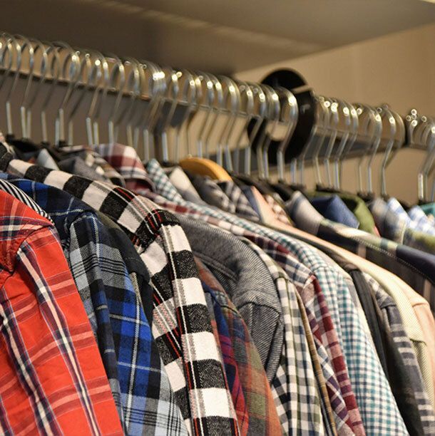 Shirts on hangers.