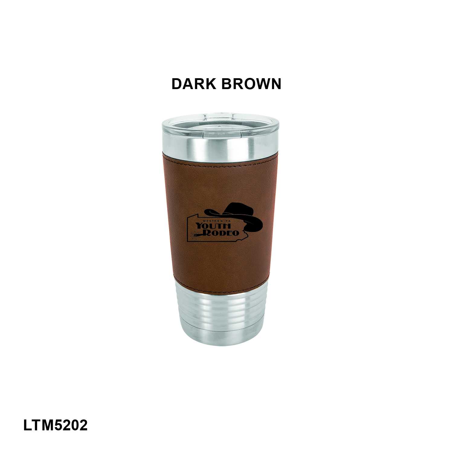WPYRA LOGO - Polar Camel 20 oz. Dark Brown Laserable Leatherette Tumbler with Clear Lid