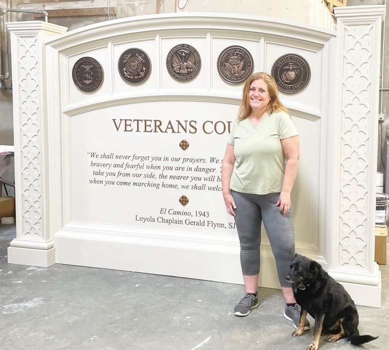 ZP-6002 - High-Density-Urethane  Monument Sign  Honoring  Veteran's of the Five Services, with Their 3 -D Seals Carved Plated with Bronze Metal