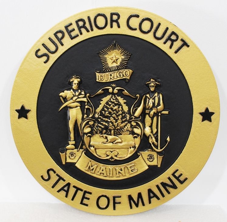 GP-1185 - Carved 3-D HDU Plaque of the Seal of a Superior Court in the State of Maine 