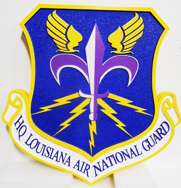 LP-1790 - Carved Plaque of the Crest of the HQ of the Louisiana Air National Guard, 2.5-D Artist Painted.