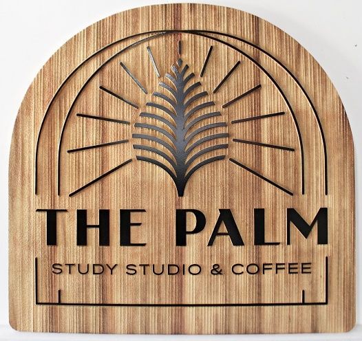 Q25413A - Carved and Sandblasted Sign for "The Palm Study Studio and Coffee"