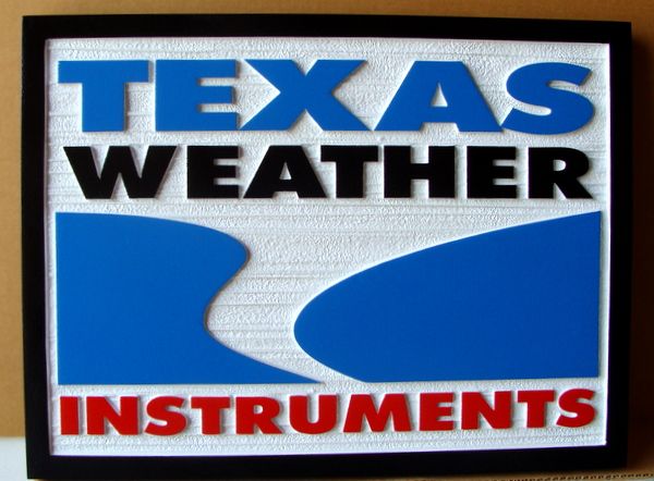 SA28777 - Carved and Sandblasted  Wood Grain HDU Sign for "Texas Weather Instruments" 