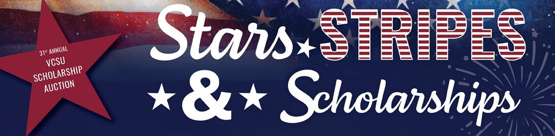 Stars, Stripes and Scholarship logo in blue with red stripes