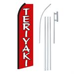 Teriyaki Red & White Swooper/Feather Flag + Pole + Ground Spike