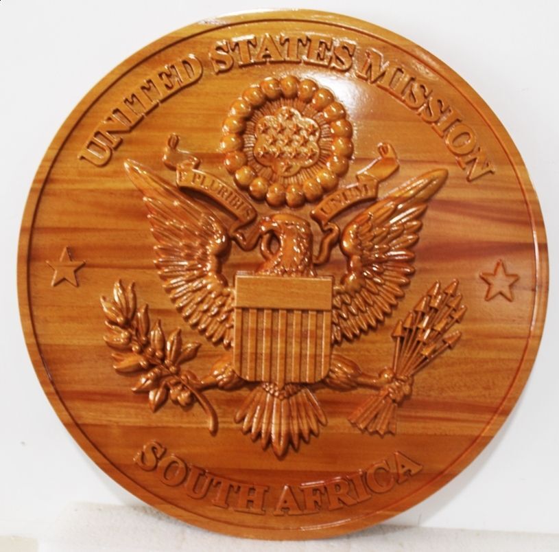 AP-3685 - Carved 3-D Bas-Relief  Seal of the United States Mission , South Africa