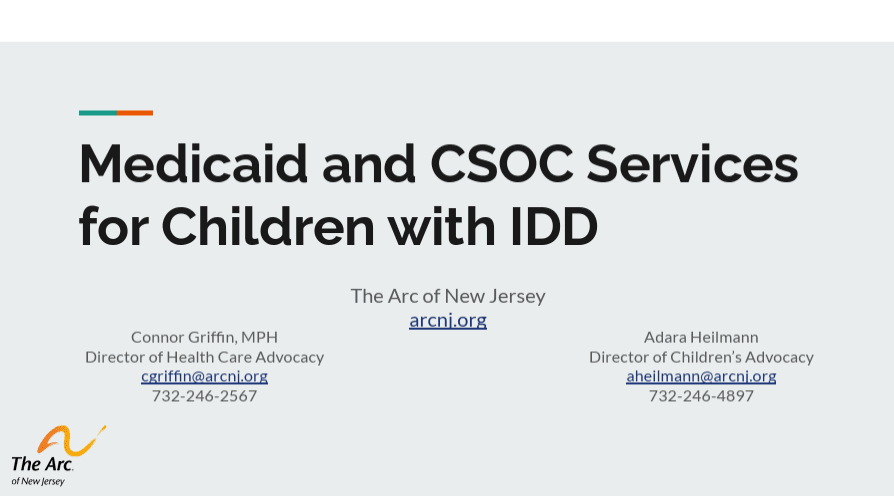 Medicaid and CSOC Services for Children with IDD