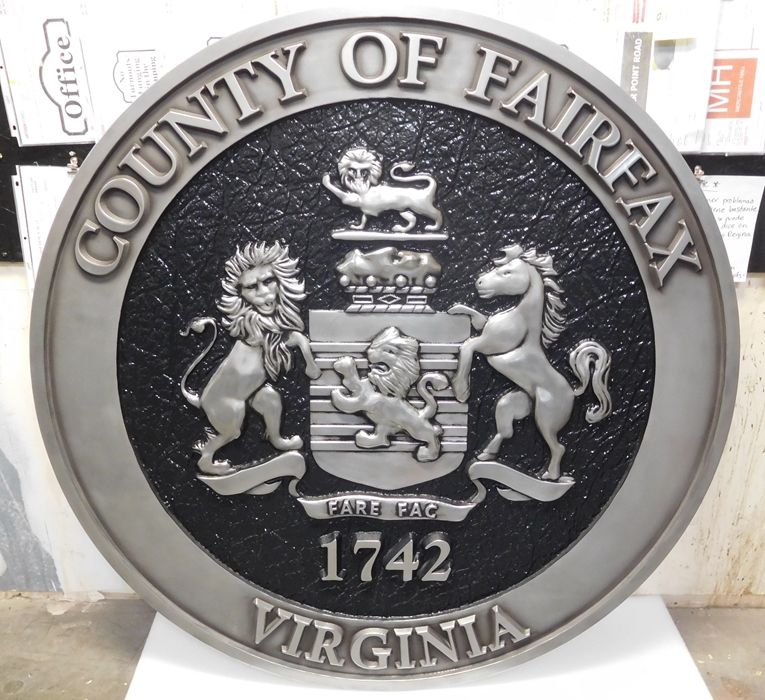 X33348 - Carved 3-D Silver-Coated Wall Plaques for Fairfax County, Virginia 