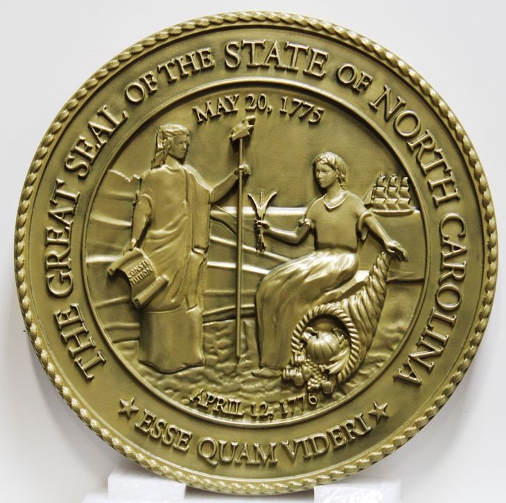 BP-1412 - Carved Plaque if the Great Seal of the State of North Carolina, 3-D, Brass-Plated