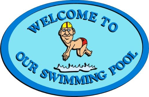 GB16190 - Design of an HDU Welcome Sign for a Swimming Pool with an Elderly Man Diving In