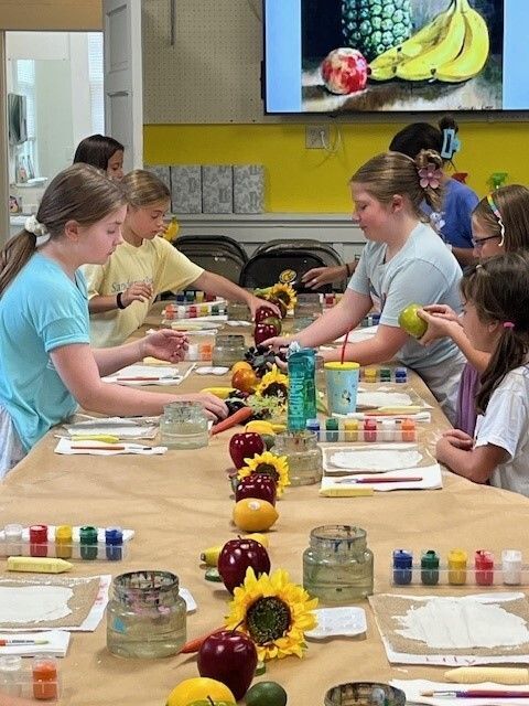 Kids art class painting still lifes